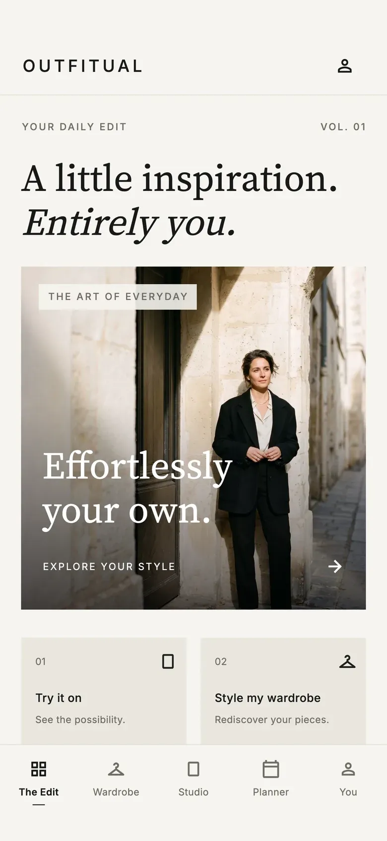 Outfitual App演示:精选、穿搭灵感、电子衣橱与AI虚拟试衣工具