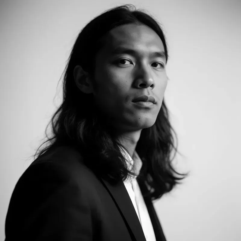 Black-and-white portrait of Rico Glosio in a dark blazer and white shirt
